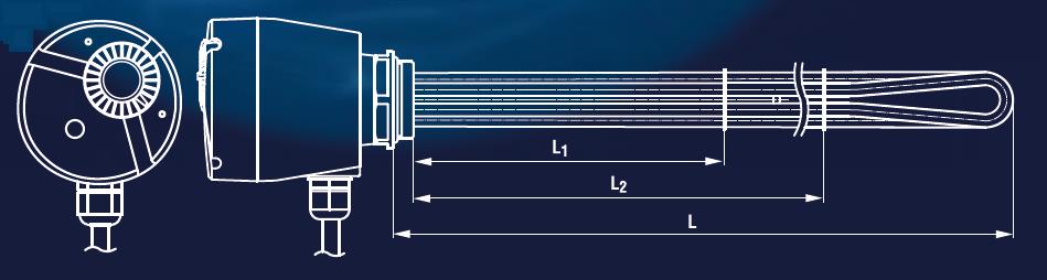 Rysunek grzałki z termoregulatorem 230V 400V WUG MB